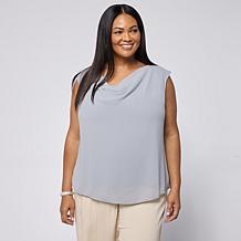 WynneCollection Chiffon Cowl Neck Sleeveless Top