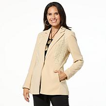 WynneCollection Collared Crepe & Lace Jacket