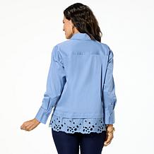 WynneCollection Cotton-Blend Poplin Top with Lace Hem