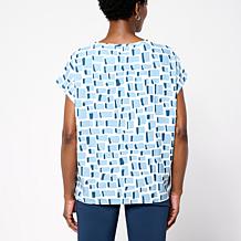 WynneCollection Drapey Twill Dolman Sleeve Crew Neck Top