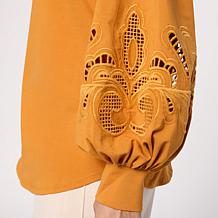 WynneCollection Embroidered Eyelet Sleeve Shirt 