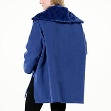 WynneCollection Faux Fur Collar Button-Front Drama Poncho