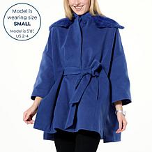 WynneCollection Faux Fur Collar Button-Front Drama Poncho