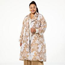 WynneCollection Occasion Floral Jacquard Trench Coat