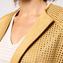 WynneCollection Perforated Bonded Faux Suede Belted Jacket