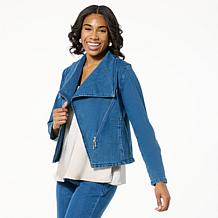 WynneCollection Refined Denim Moto Jacket