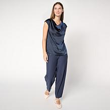 WynneCollection Satin Drape Neck Top