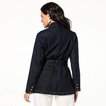 WynneDenim Patch Pocket Belted Stretch Denim Jacket