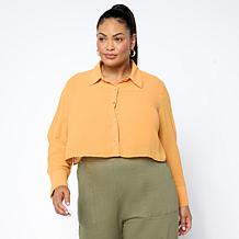 WynneLayers Chiffon Collared Long-Sleeve Cropped Shirt