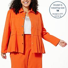 WynneLayers Comfort Stretch Twill Pleated Peplum Jacket