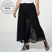 WynneLayers Pull-On Pleated Pant with Chiffon Overlay