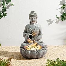 Zen-Style Meditative Buddha Fountain with LED Lights 20.5"H