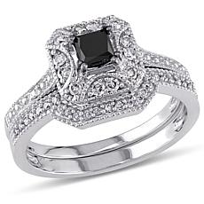 0.65ctw Black and White Diamond 10K White Gold 2pc Set