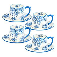 10 Strawberry Street Bella Tea Cup & Saucer, Vintage Bloom, Set of 4