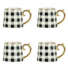 10 Strawberry Street Berkley Mug, Set of 4, Gingham & Gold