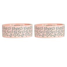 10 Strawberry Street Set of 2 Face Pattern Pet Dish - Pink