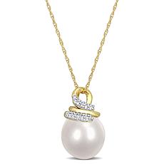 10K Gold 9-10mm South Sea Cultured Pearl and Diamond Wrap Pendant
