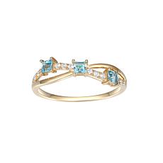 10K Gold Blue Topaz and Created White Sapphire Crossover Ring