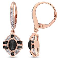 10K Rose Gold Black and White Diamond Geometric Drop Earrings