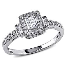 10K White Gold 0.31ctw Baguette and Round Diamond Ring