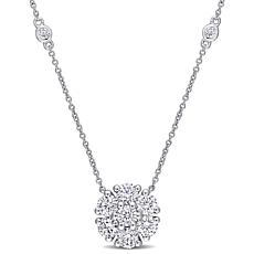 10K White Gold 18" 1.30ctw Moissanite Flower Station Necklace