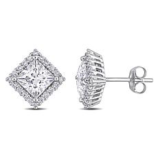 10K White Gold 2.76ctw Moissanite Princess-Cut Pavé Halo Stud Earrings