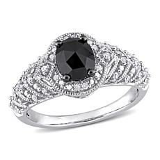 10K White Gold .95ctw Black and White Diamond Halo Engagement Ring