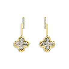 10K Yellow Gold 1/4ctw Pave' Diamond Flower Drop Earrings