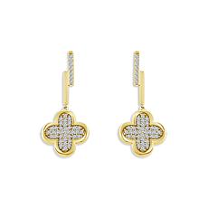10K Yellow Gold 1/4ctw Pave' Diamond Flower Drop Earrings