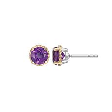 10K Yellow Gold and Sterling Silver 2-Tone Amethyst Halo Stud Earrings