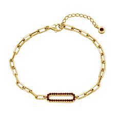 10K Yellow Gold Colored Gemstone Station Paperclip Link Bracelet