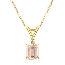14K Gold Morganite and Diamond 7x5mm Emerald-Cut Pendant with Chain