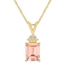 14K Gold Morganite and Diamond 9x7mm Emerald-Cut Pendant with Chain