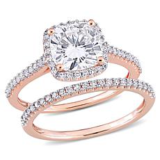 14K Rose Gold 2.25ctw Moissanite and .35ctw Diamond 2-piece Ring Set