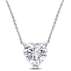 14K White Gold 4ctw Moissanite Heart Solitaire Pendant with 17" Chain