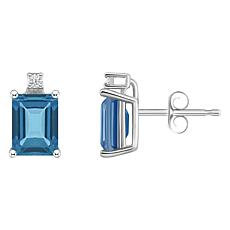 14K White Gold 6x4mm Emerald-Cut Gemstone and Diamond Stud Earrings