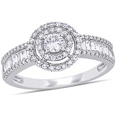 14K White Gold .70ctw Round and Baguette Halo Engagement Ring