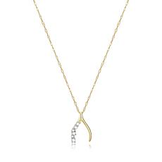 14K Yellow Gold 0.07ctw Diamond Wishbone Pendant with 18" Chain