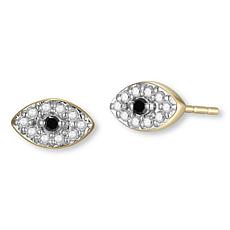 14K Yellow Gold 0.10ctw Black and White Diamond Evil Eye Stud Earrings