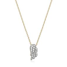 14K Yellow Gold 0.13ctw Diamond Angel Wing Drop Necklace