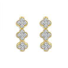 14K Yellow Gold 1ctw Flower Design Hoop Earrings