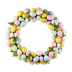 18" Easter Eggs Wreath with Pastel Colors and Green Leaves