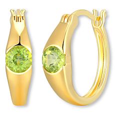 18K Gold-Plated Colored Gemstone Solitaire Hoop Earrings