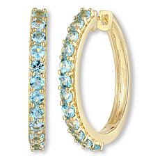 18K Gold-Plated Sterling Silver Blue Topaz Hoop Earrings