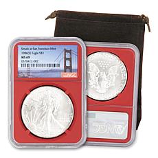 1986-S MS69 NGC Silver Eagle with Red Core and Bay Bridge Label
