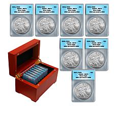 2001-2007 MS70 "Struck Previous Year" Set of 7 Silver Eagle Dollars 