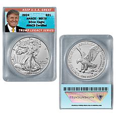 2024 MS70 ANACS Silver Eagle with Donald Trump Legacy Series Label