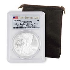 2024 P-Mint PCGS MS70 FDOI Flag Label Silver Eagle with Star Privy