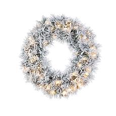 24" Pre-Lit Snow Flocked Greenery Pine Wreath with Lights