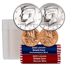 '25 Uncirculated Lincoln Shield Cents & Kennedy Half Dollars-120 Coins